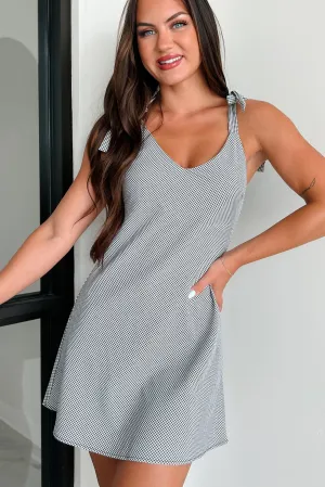 Robe mini vichy à liens mignons (Noir)