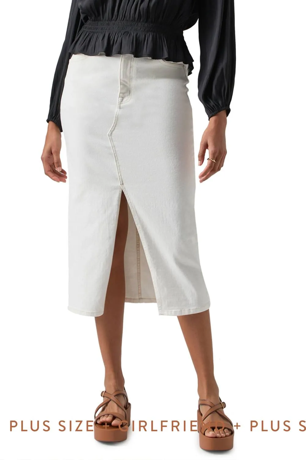 Jupe mi-longue en denim blanc craie