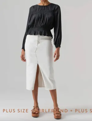 Jupe mi-longue en denim blanc craie