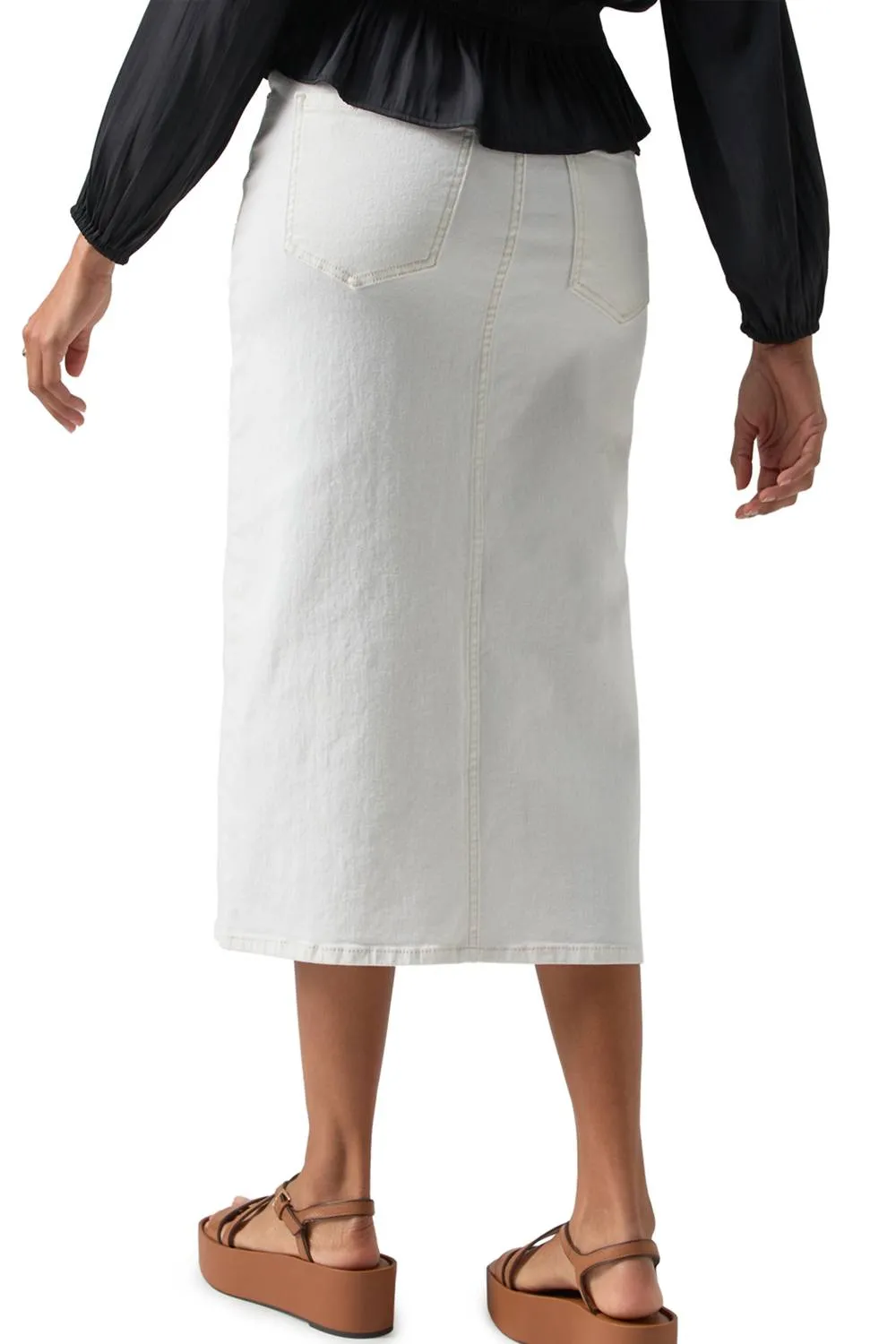 Jupe mi-longue en denim blanc craie