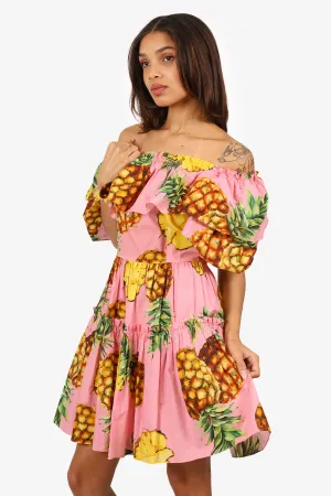 Dolce & Gabbana Robe à manches volantées imprimée ananas rose/jaune taille 40