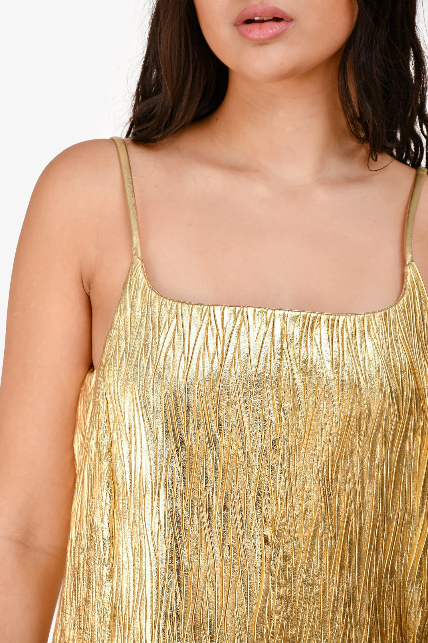 Robe en cuir DROMe Gold Waves à fines bretelles Taille S