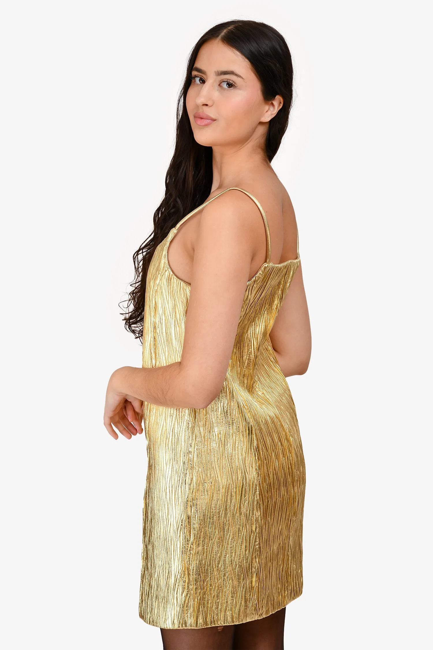 Robe en cuir DROMe Gold Waves à fines bretelles Taille S