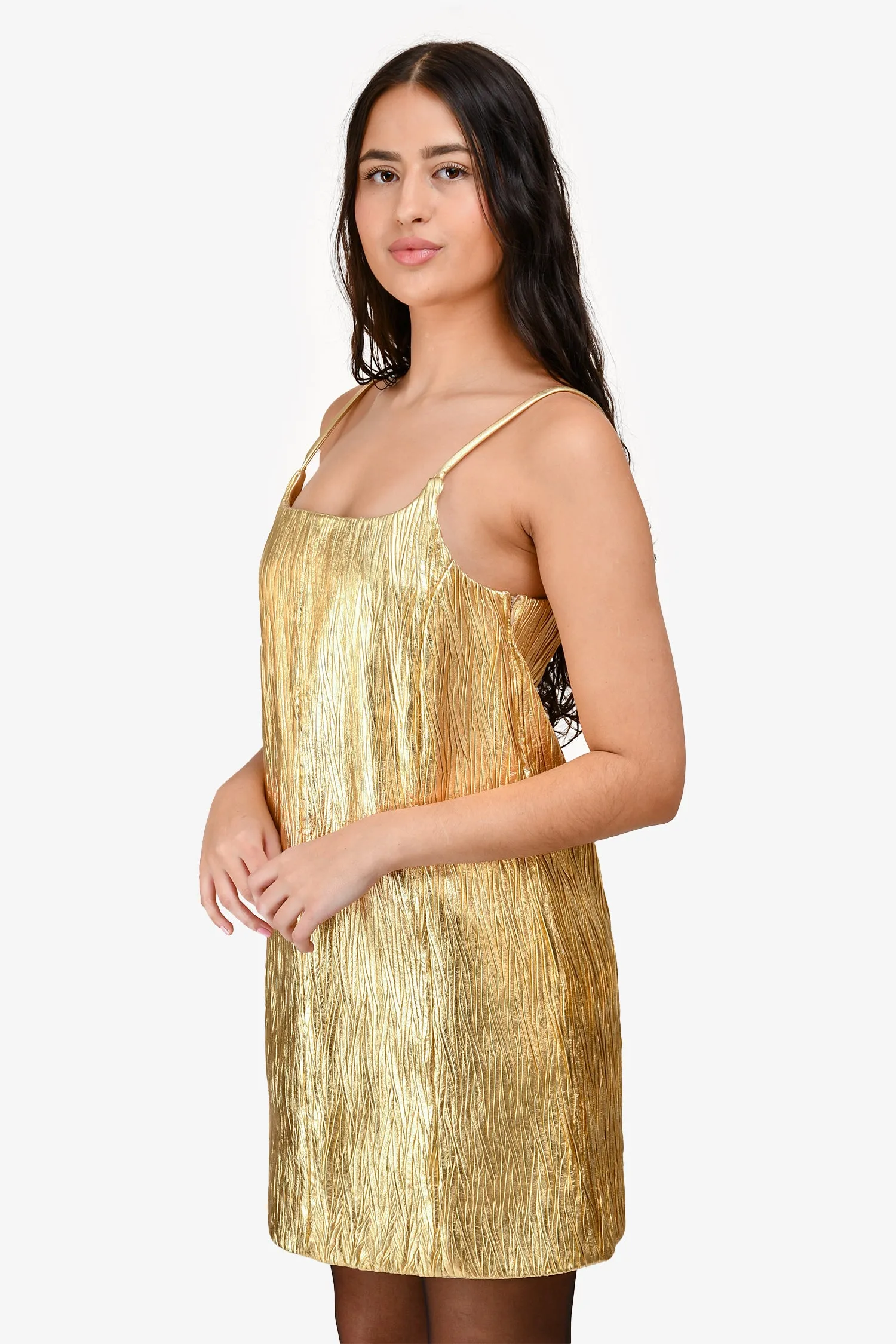 Robe en cuir DROMe Gold Waves à fines bretelles Taille S