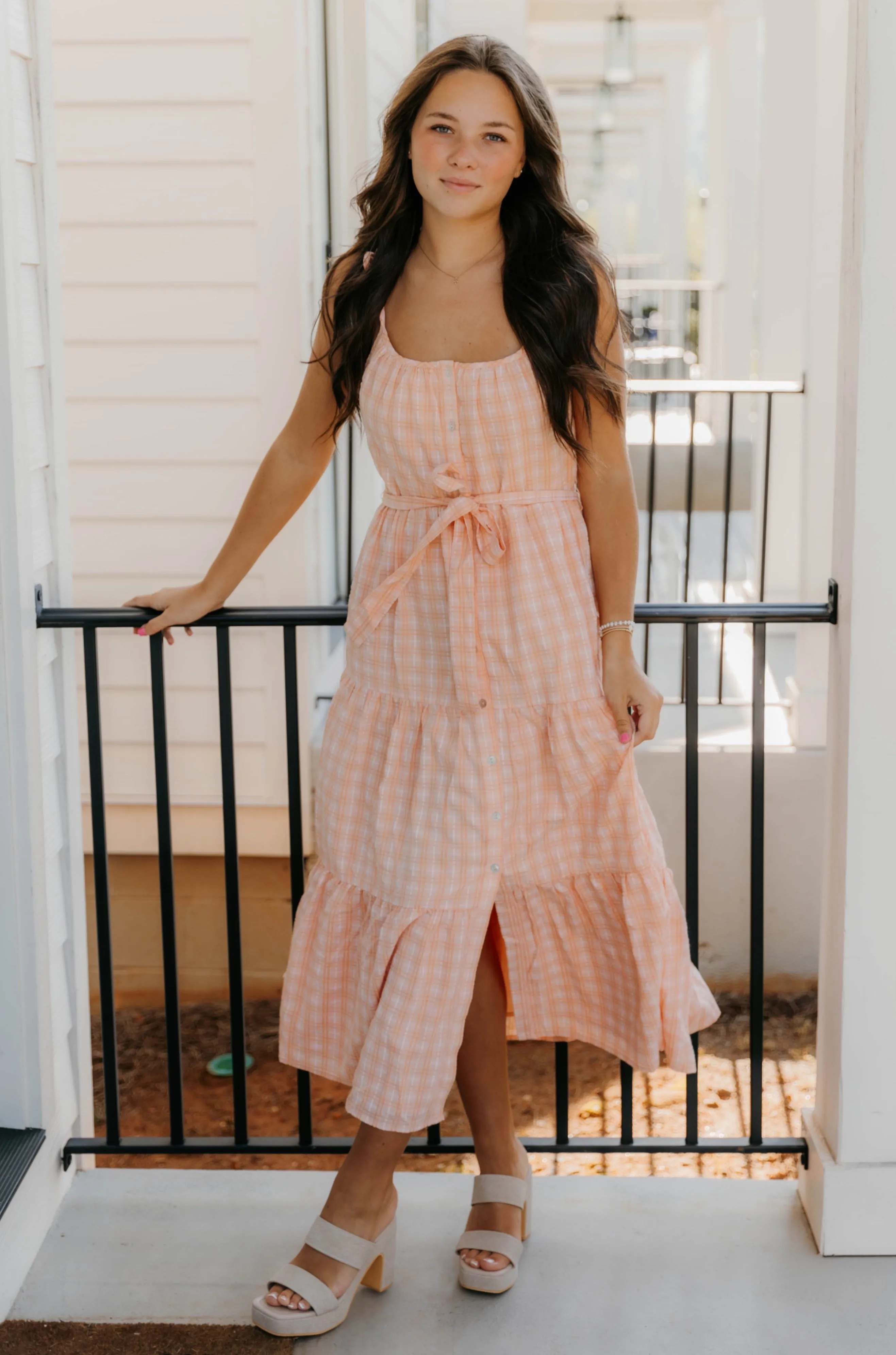 Robe mi-longue à volants Eleanor Plaid - Soldes finales 40% de réduction dans le panier