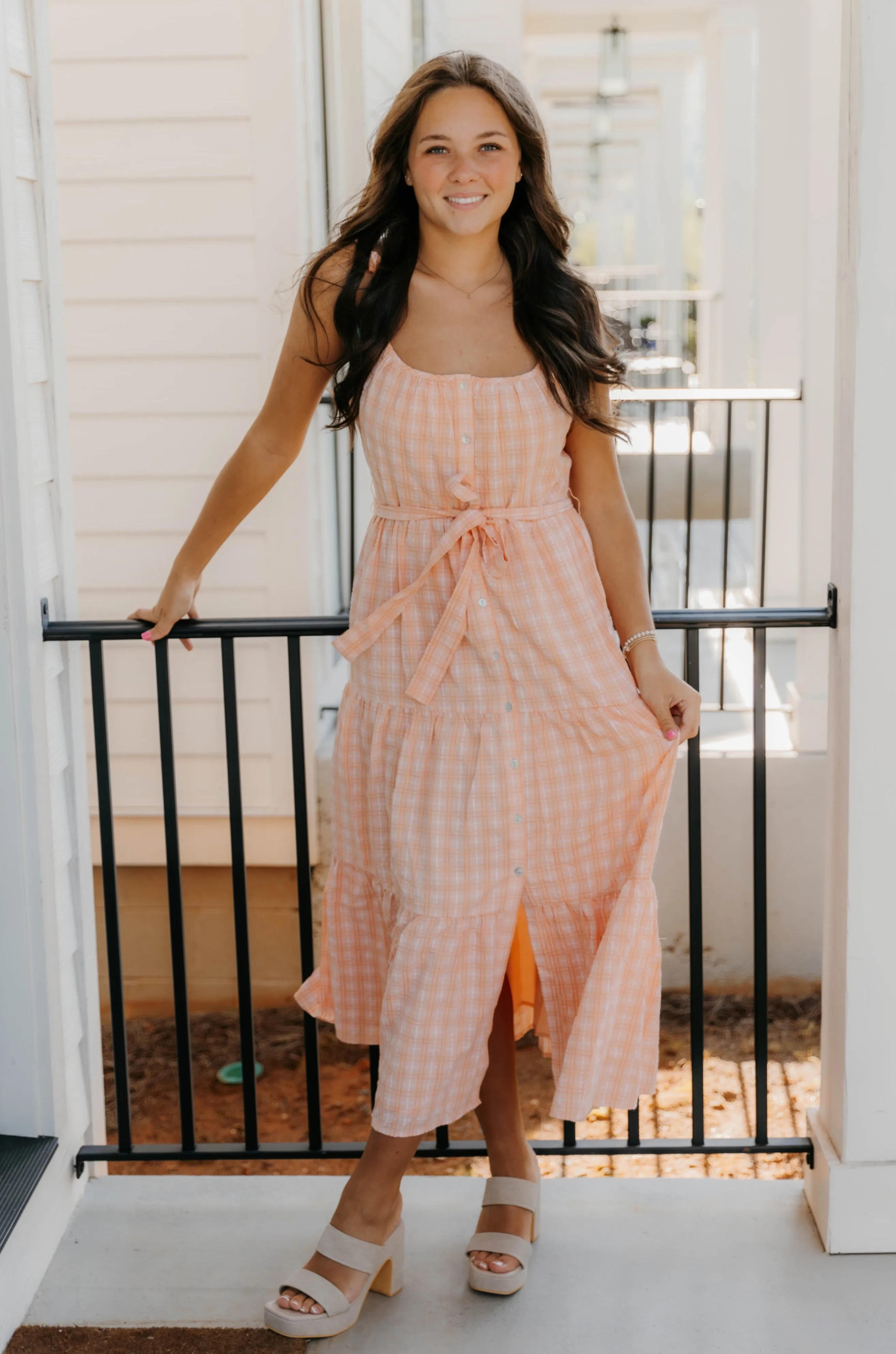 Robe mi-longue à volants Eleanor Plaid - Soldes finales 40% de réduction dans le panier