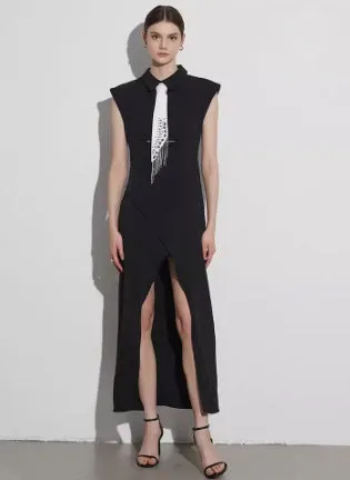 Robe élégante sans manches à taille haute - Robe mi-longue décontractée pour femmes