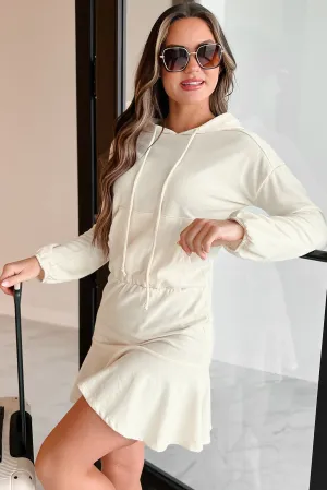 Pull à capuche décontracté élégant Robe courte sirène (Crème écru)