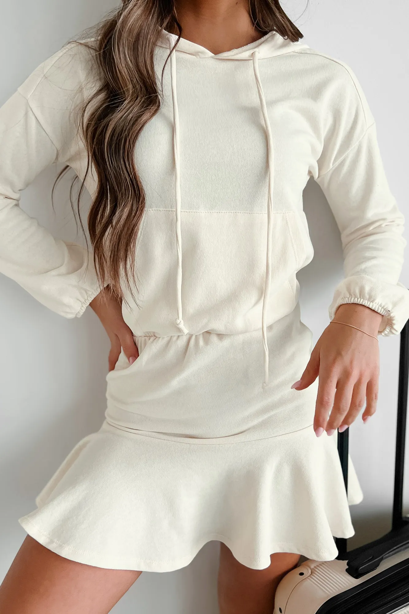 Pull à capuche décontracté élégant Robe courte sirène (Crème écru)