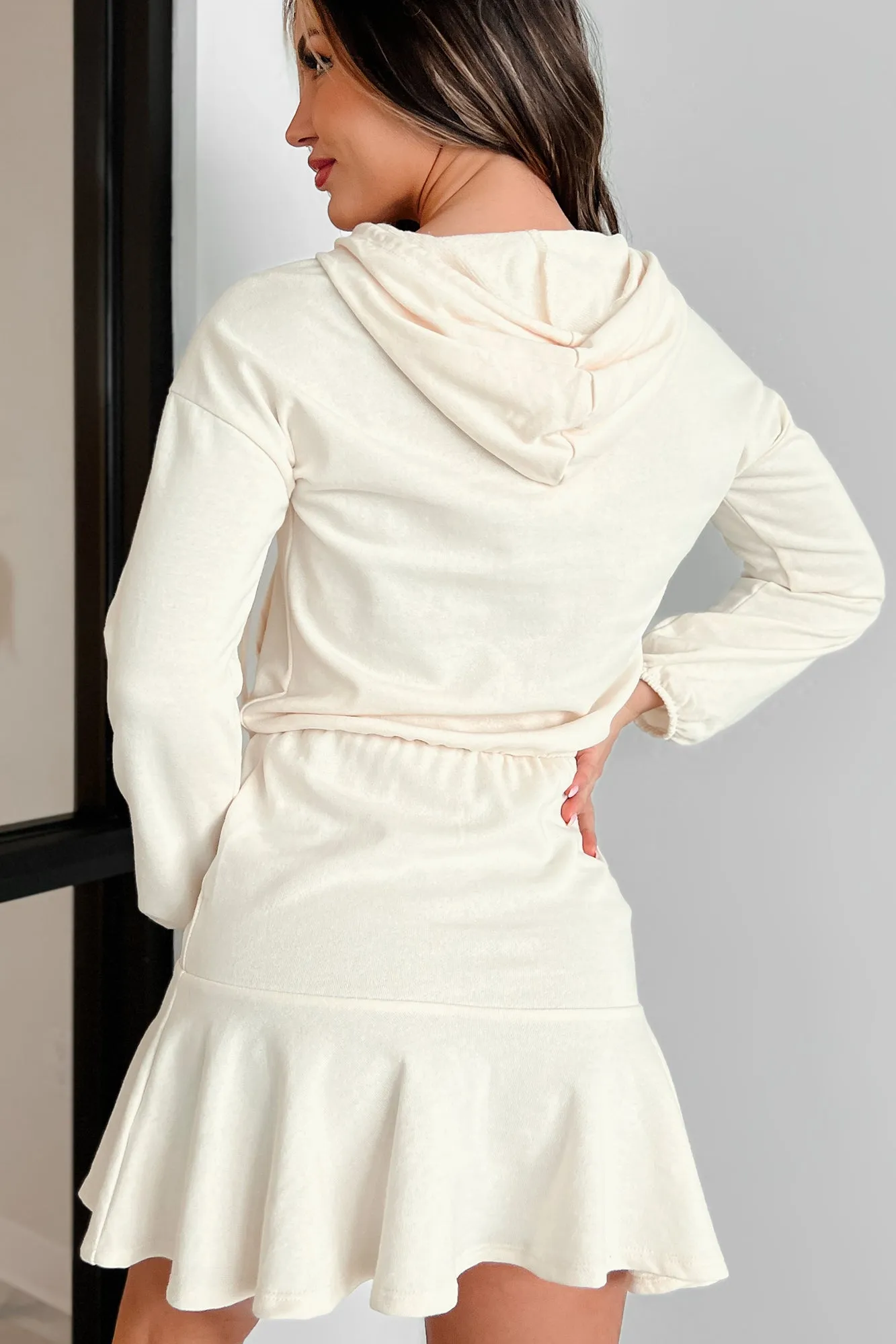 Pull à capuche décontracté élégant Robe courte sirène (Crème écru)