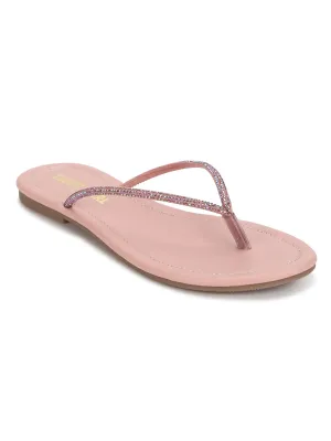 Sandales plates à enfiler en PU nude ornées