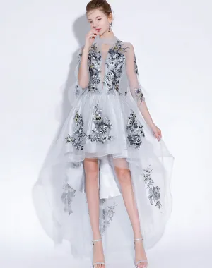 Robe de soirée brodée asymétrique