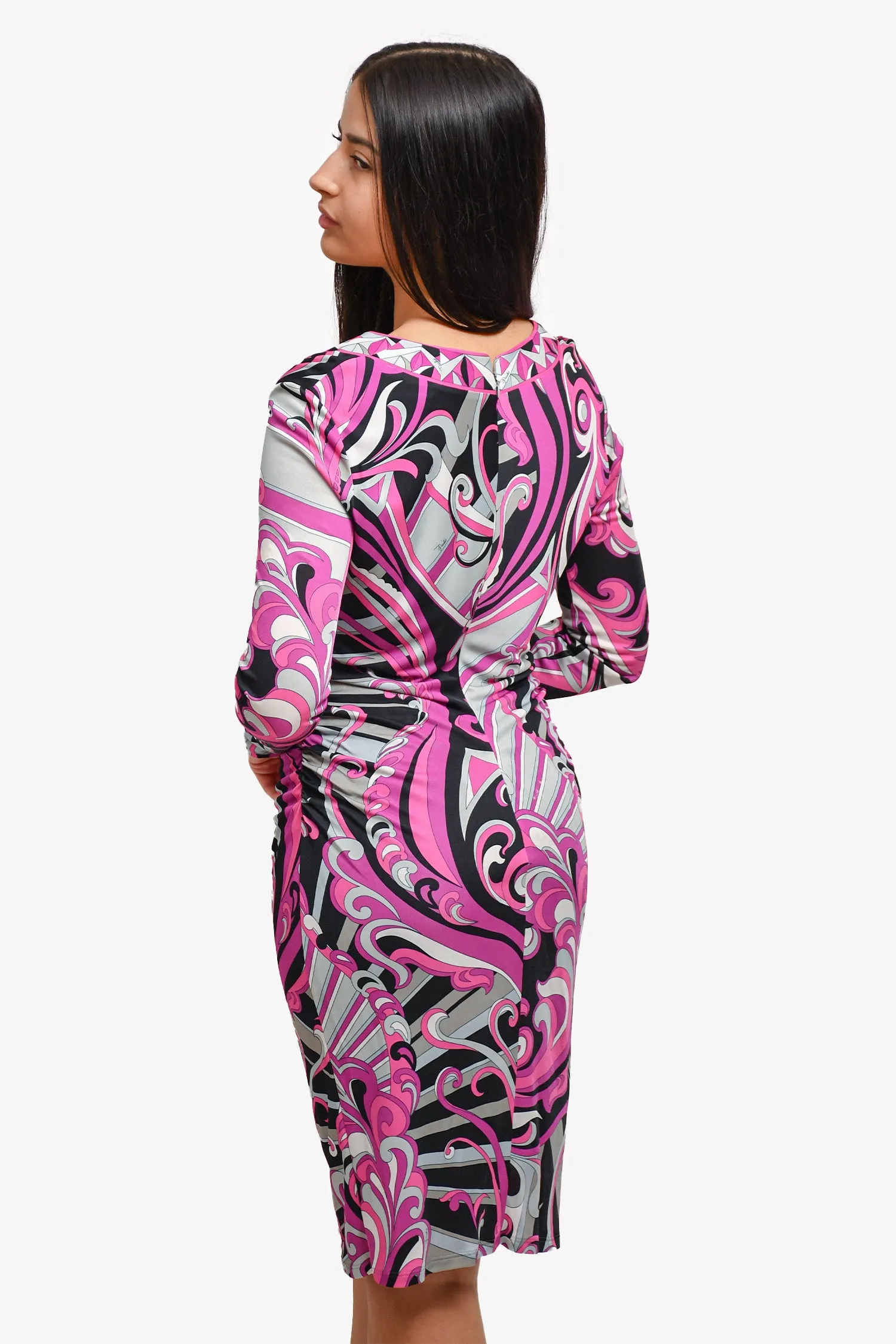 Robe midi plissée imprimée violette Emilio Pucci Taille 12 US