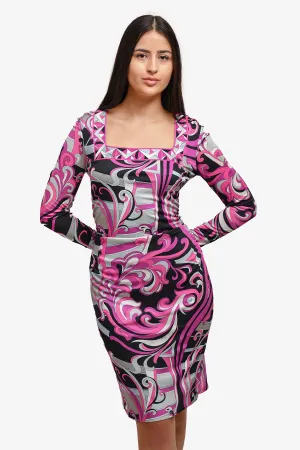 Robe midi plissée imprimée violette Emilio Pucci Taille 12 US