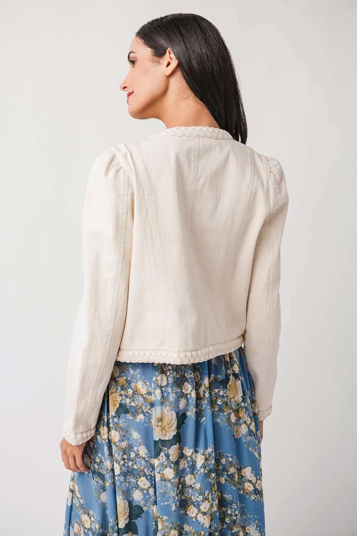 Veste en denim Fate avec passepoil tressé