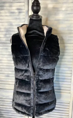 Gilet réversible en fausse fourrure de lapin multicolore