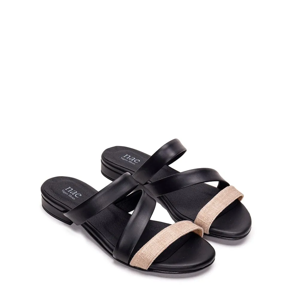 Sandales vegan pour femmes Finna en cuir de pomme | Noir