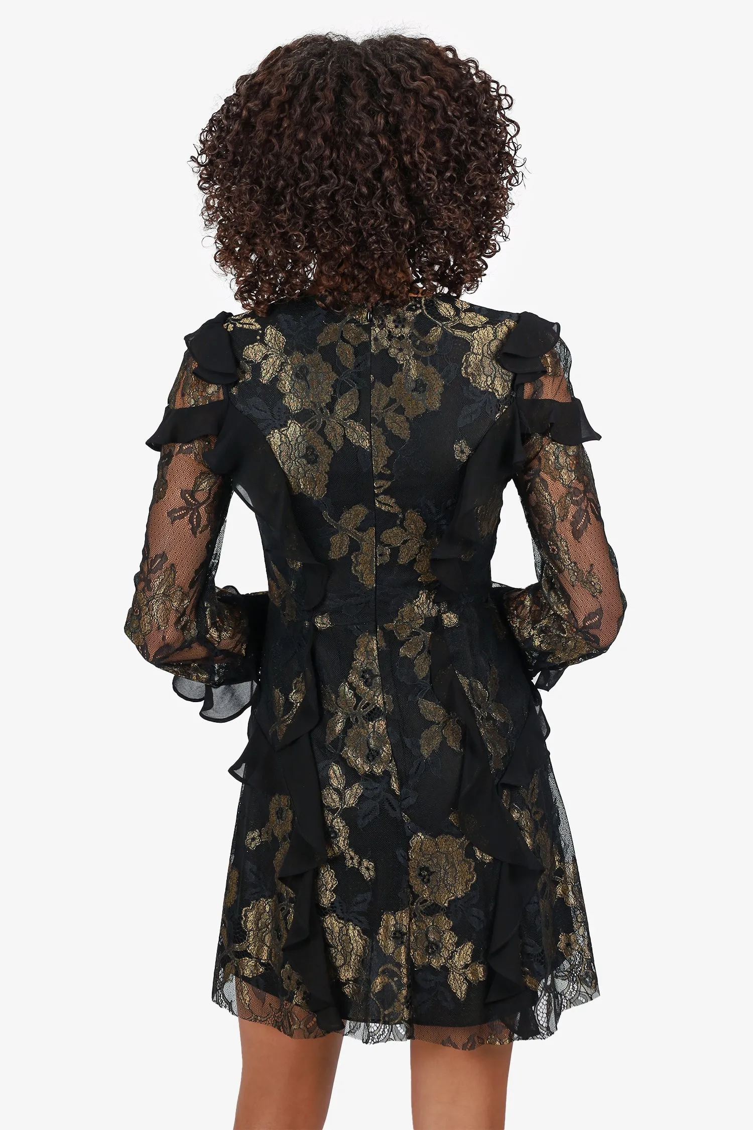 Robe mini à volants en dentelle noire et or For Love & Lemons Taille XS