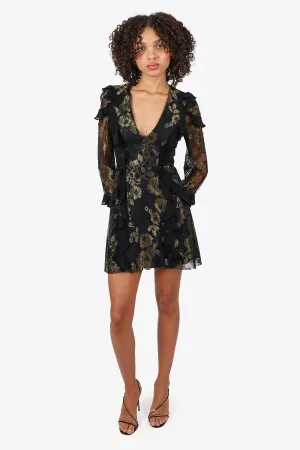 Robe mini à volants en dentelle noire et or For Love & Lemons Taille XS