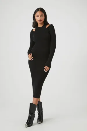 Forever 21 Robe d'hiver mi-longue en tricot pour femme avec découpes aux épaules Noir Forever 21