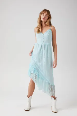 Forever 21 Robe midi asymétrique en dentelle pour femme Bleu clair Forever 21