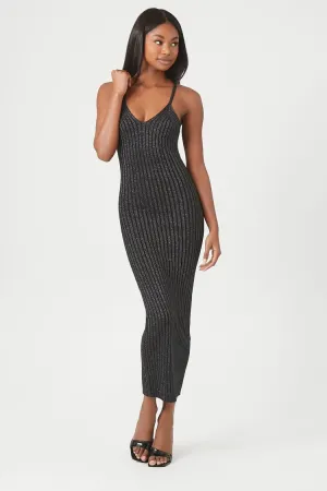 Forever 21 Robe femme métallique tricotée près du corps pour l'hiver Noir/Argent Forever 21
