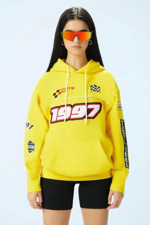 Forever 21 Sweat-shirt à capuche femme moto brodé patch jaune/multicolore Forever 21