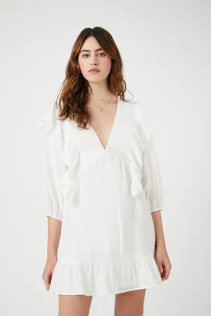 Forever 21 Robe courte pour femme en ivoire à encolure en V avec volants