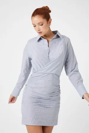Forever 21 Robe chemisier mini rayée froncée bleue/ivoire Forever 21