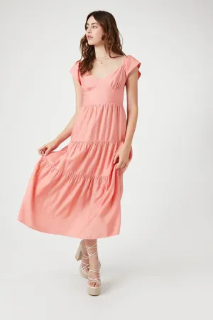 Forever 21 Robe mi-longue à manches courtes à volants pour femme Corail Forever 21