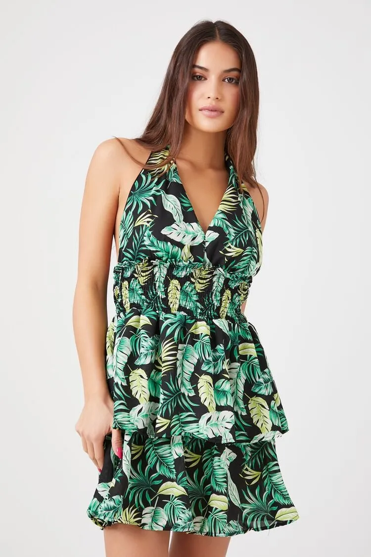 Forever 21 Robe mini bretelles femme imprimé tropical vert/multicolore Forever 21