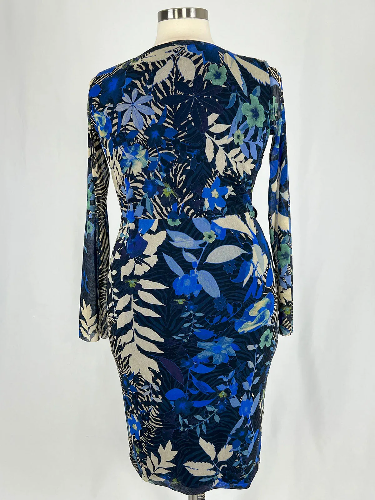 Robe tropicale fleurie Fuzzi taille 18 bleu et beige