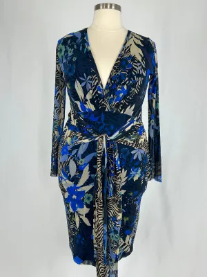 Robe tropicale fleurie Fuzzi taille 18 bleu et beige