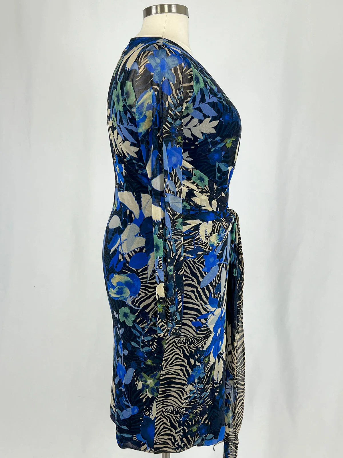 Robe tropicale fleurie Fuzzi taille 18 bleu et beige