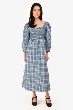 Robe plissée en coton bleu à carreaux Ganni Taille 34