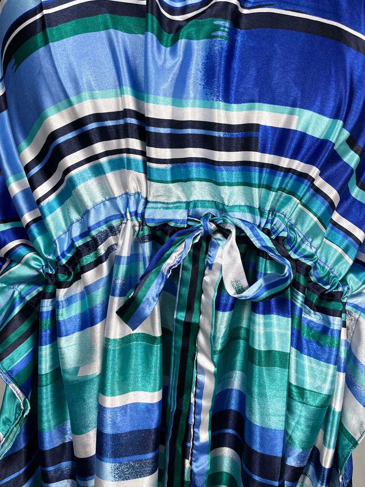 Generation 524 Taille Ouverte Caftan Rayé Bleu et Blanc NEJ