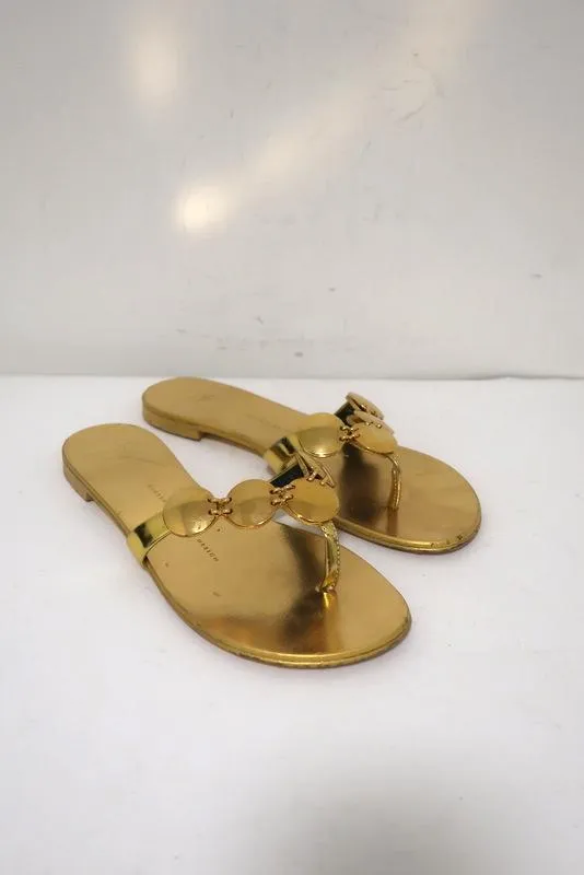 Giuseppe Zanotti Sandales à Brides Postérieures Plate avec Détails Disque en Cuir Métallisé Or Taille 36