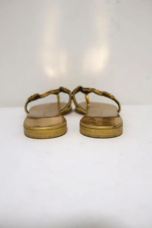 Giuseppe Zanotti Sandales à Brides Postérieures Plate avec Détails Disque en Cuir Métallisé Or Taille 36