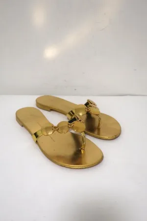 Giuseppe Zanotti Sandales à Brides Postérieures Plate avec Détails Disque en Cuir Métallisé Or Taille 36