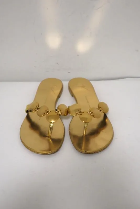 Giuseppe Zanotti Sandales à Brides Postérieures Plate avec Détails Disque en Cuir Métallisé Or Taille 36