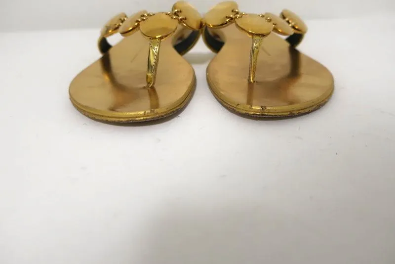 Giuseppe Zanotti Sandales à Brides Postérieures Plate avec Détails Disque en Cuir Métallisé Or Taille 36