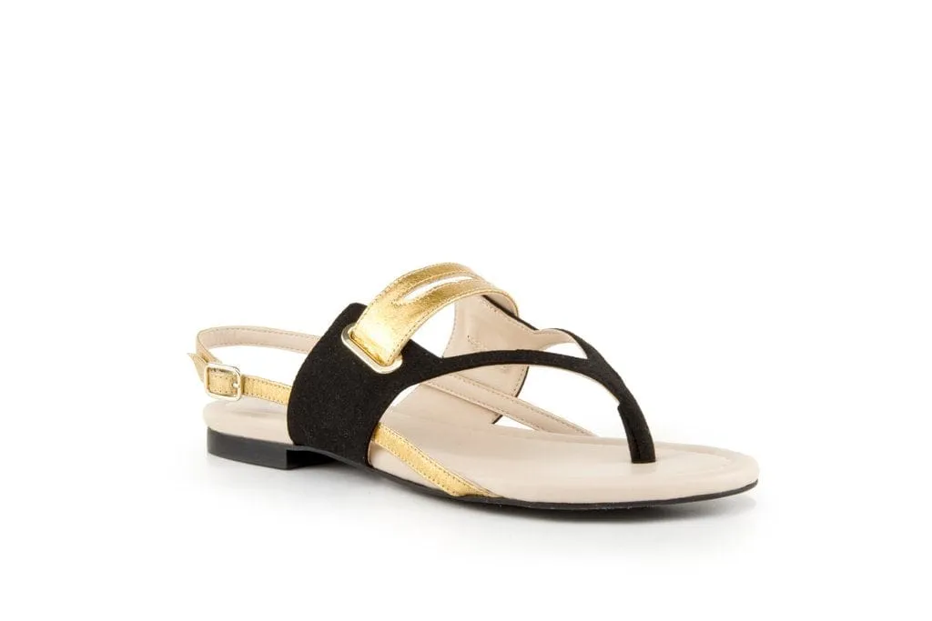 Sandales Gladiateur en Cuir Végétal Pinatex® | Noir & Or