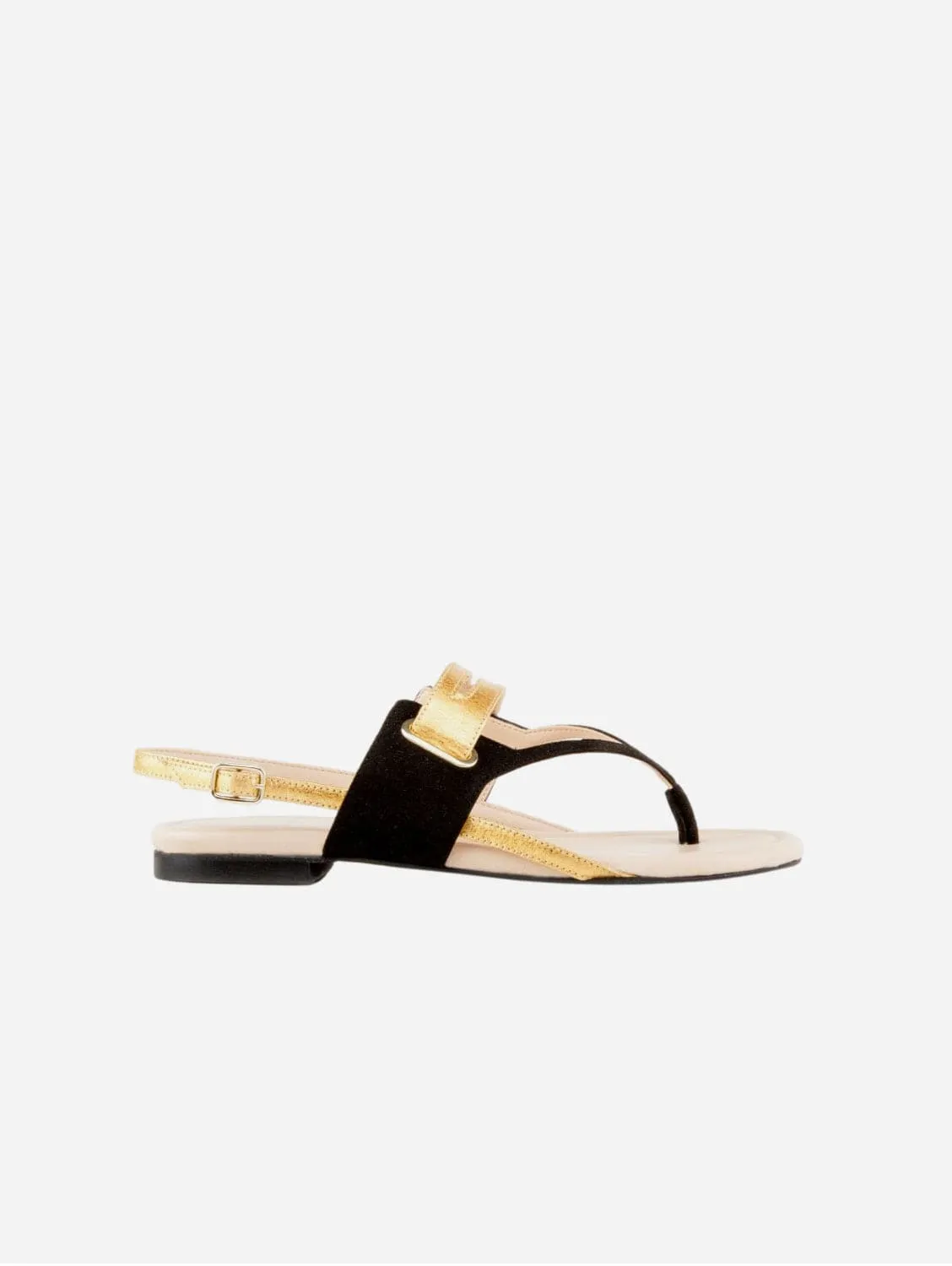 Sandales Gladiateur en Cuir Végétal Pinatex® | Noir & Or