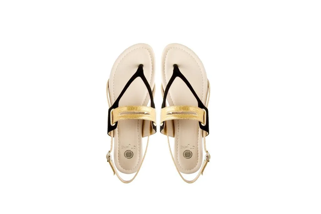 Sandales Gladiateur en Cuir Végétal Pinatex® | Noir & Or