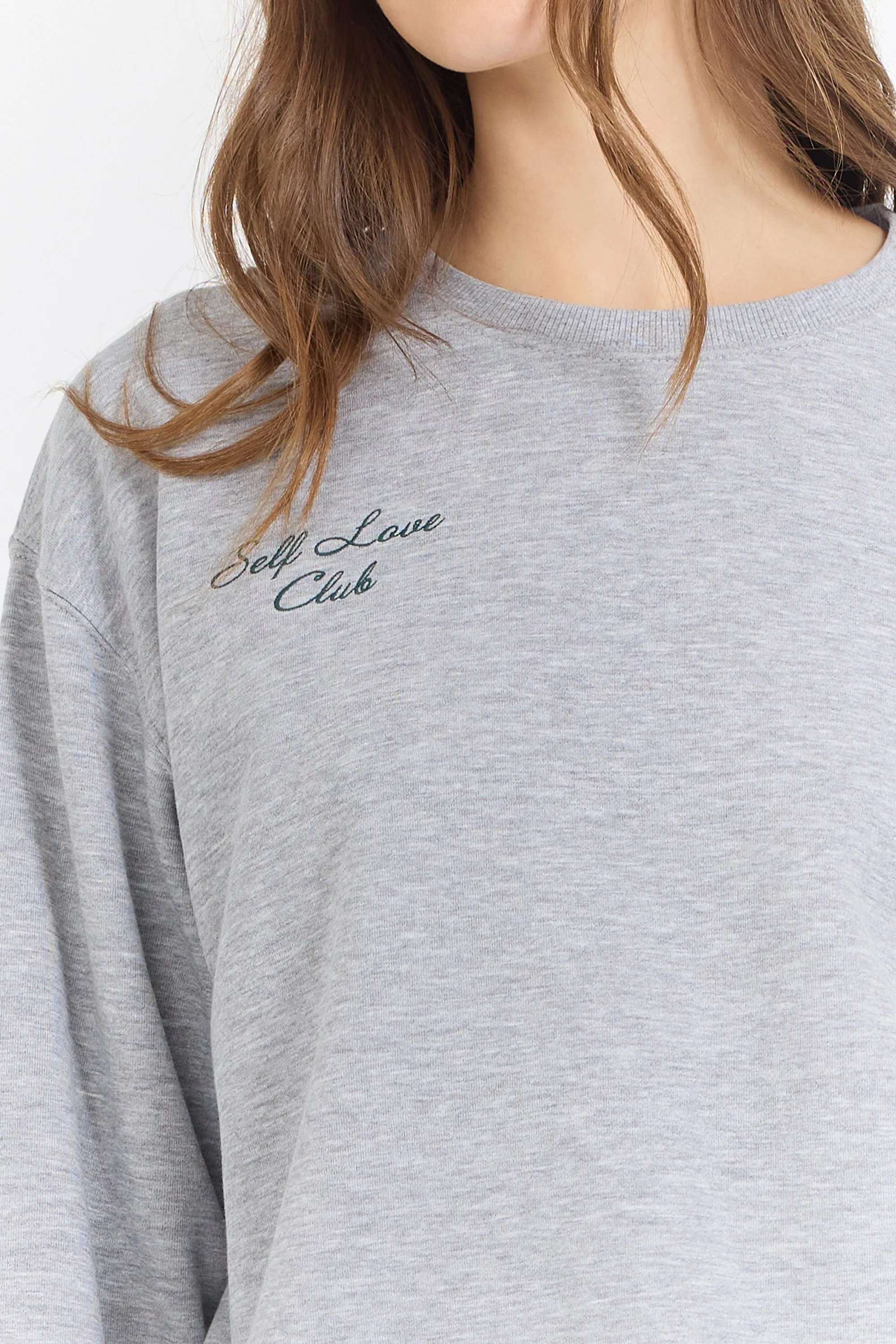 Pull en polaire essentiel gris Heather avec col rond Self Love Club