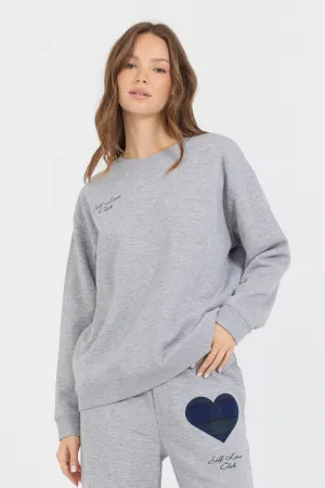 Pull en polaire essentiel gris Heather avec col rond Self Love Club