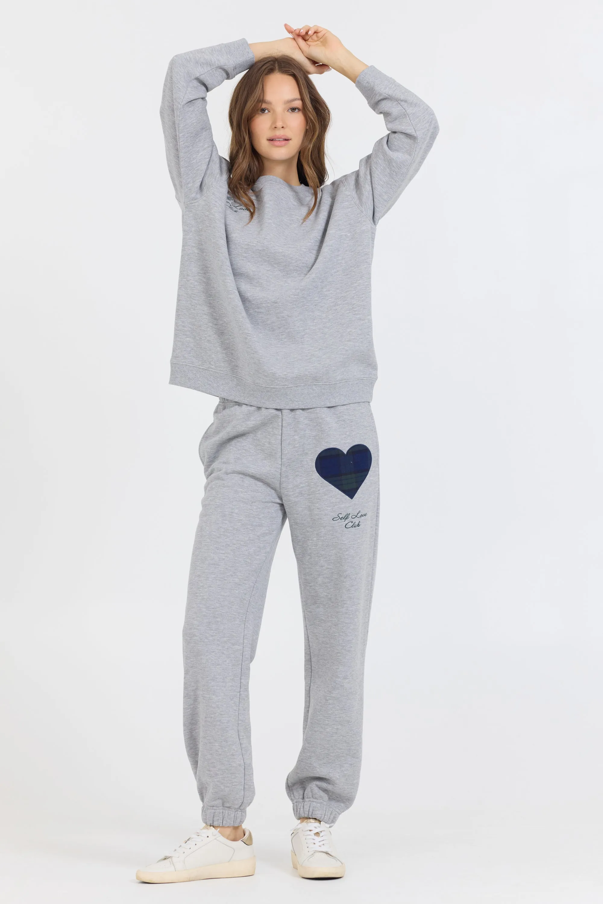 Pull en polaire essentiel gris Heather avec col rond Self Love Club