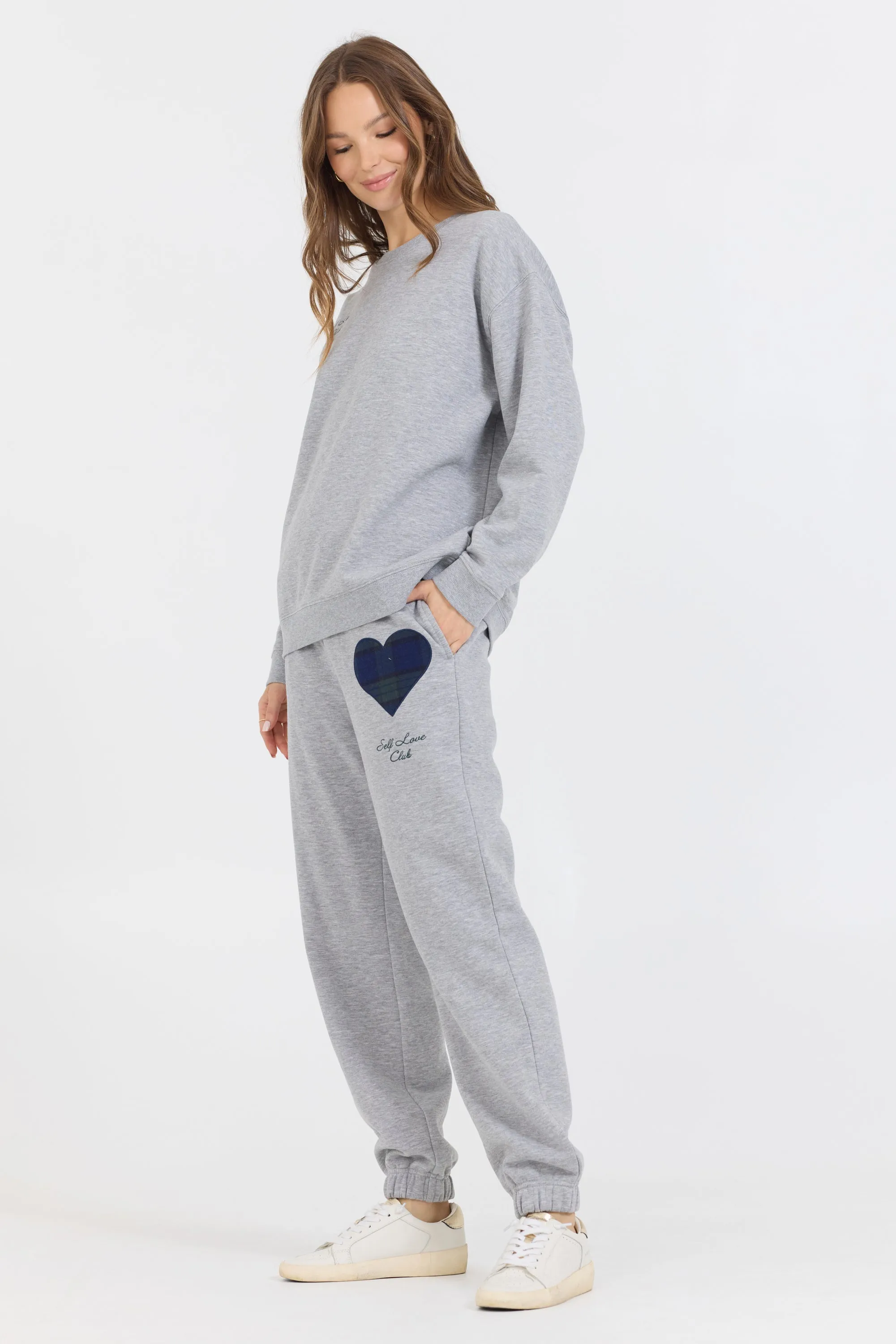 Pull en polaire essentiel gris Heather avec col rond Self Love Club