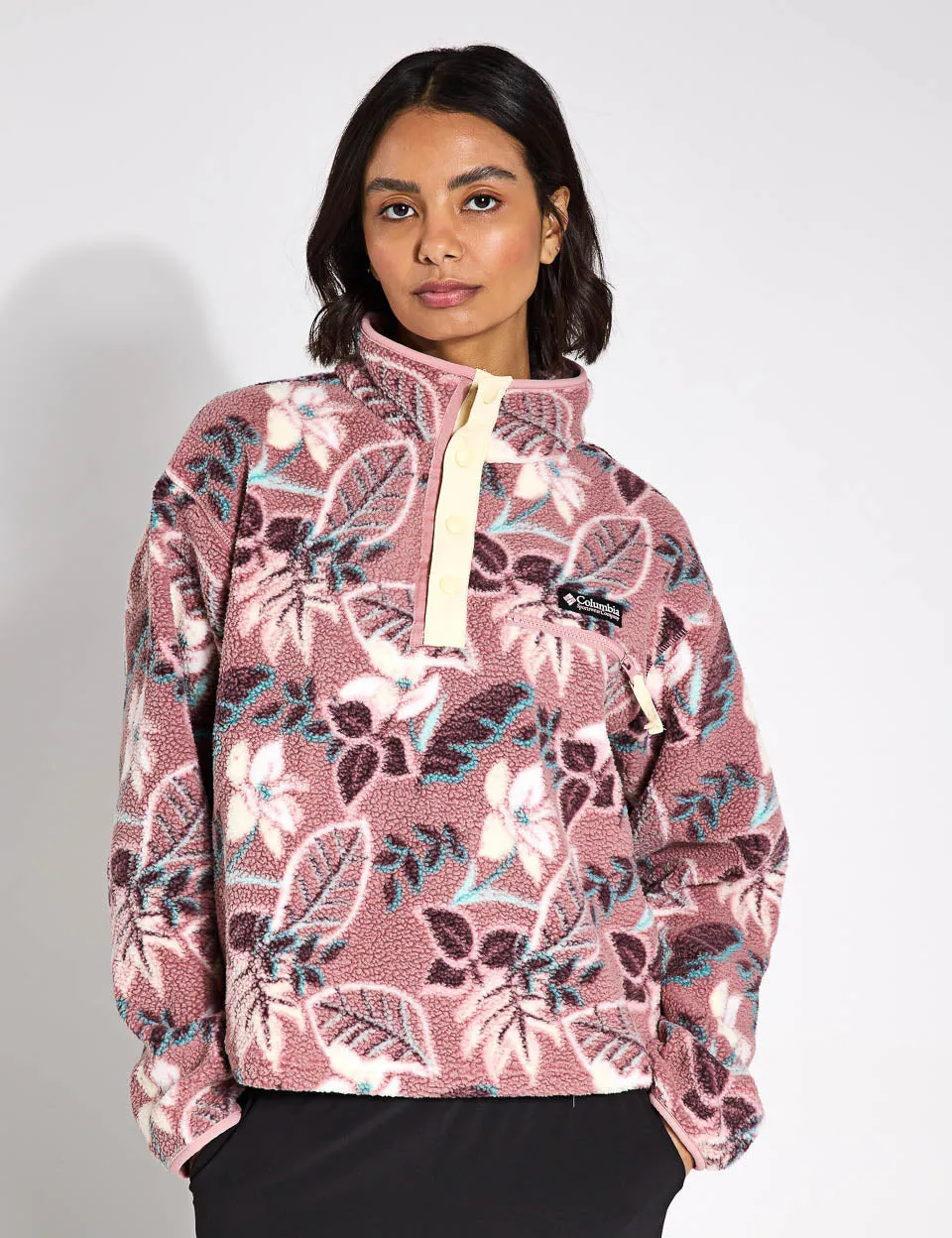 Helvetia II Polaire coupée à motif imprimé avec demi-boutonnage en sherpa - Fig Pasteled Multi