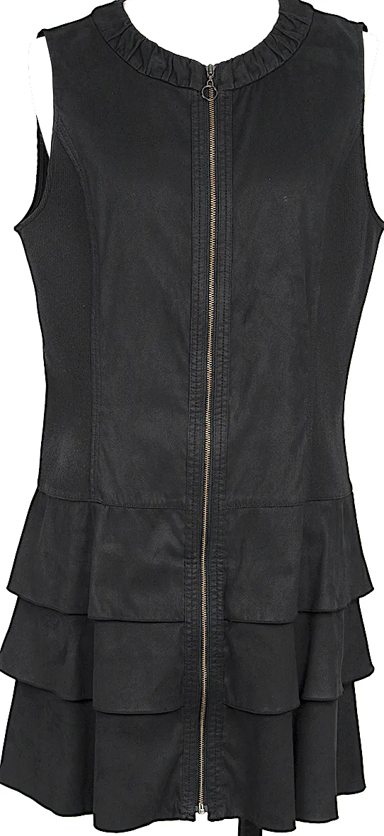 HIROKO KOSHINO HIROKO BIS JAPAN. Tunique/Robe courte en daim synthétique noir à fermeture éclair